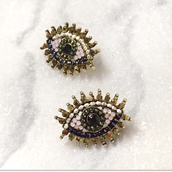 Jewelry - Eye Studs Rhinestone Earrings Sparkly Navy